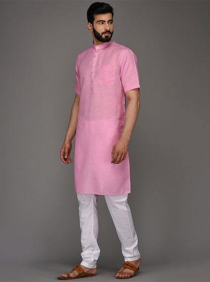 JadeBlue Pink Solid Regular Fit Modi Kurta