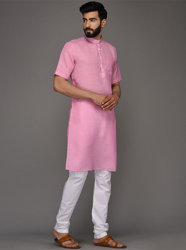 JadeBlue Pink Solid Regular Fit Modi Kurta