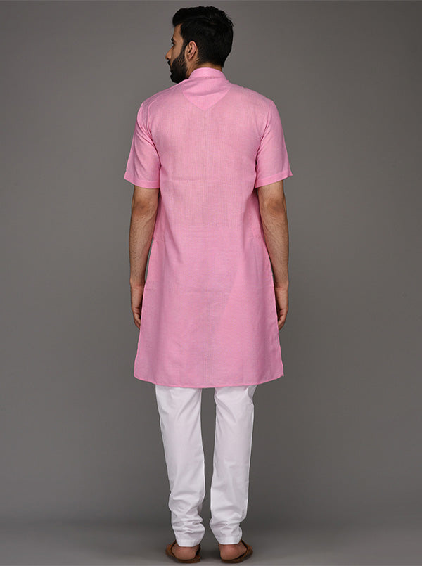 JadeBlue Pink Solid Regular Fit Modi Kurta