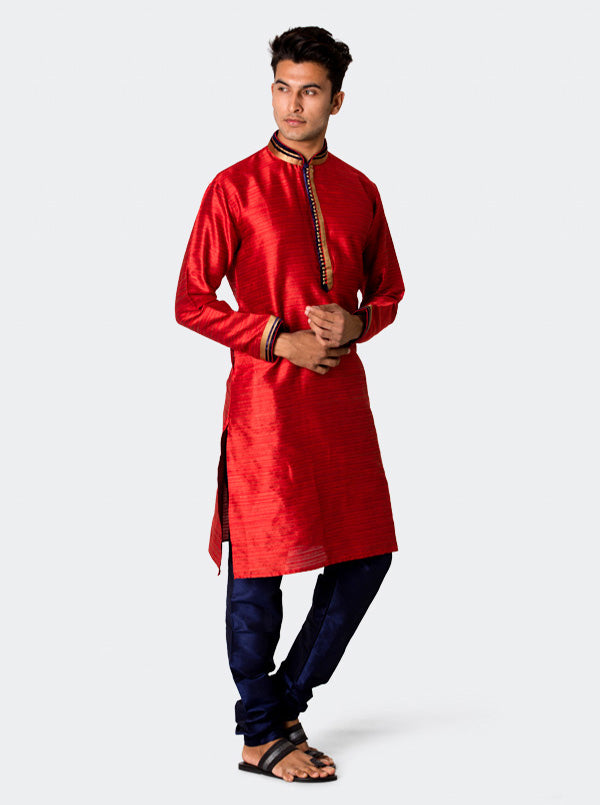 Maroon Textured Kurta Set