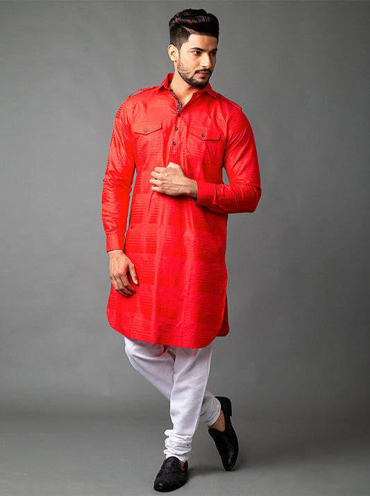 Red Pathani Kurta