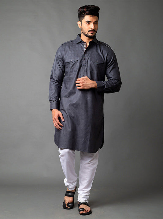 Grey Pathani Kurta