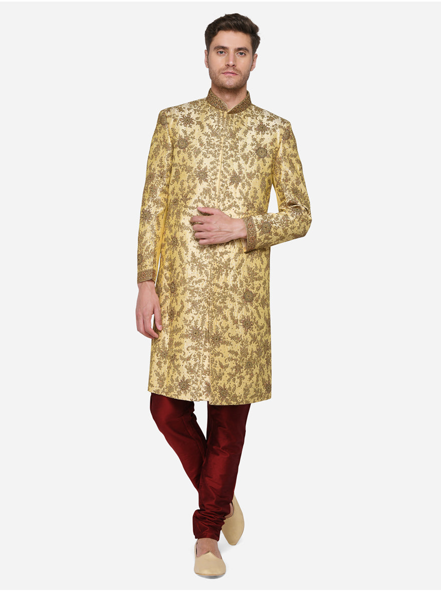 Beige & Golden Sherwani | Azania