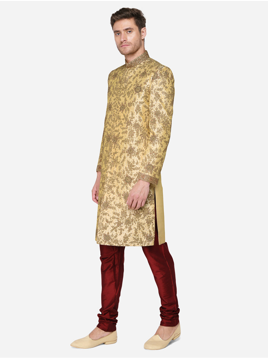 Beige & Golden Sherwani | Azania