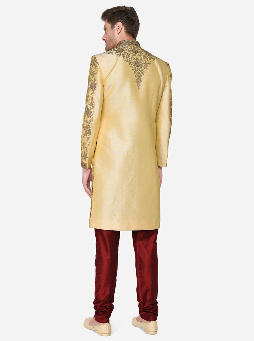 Beige & Golden Sherwani | Azania