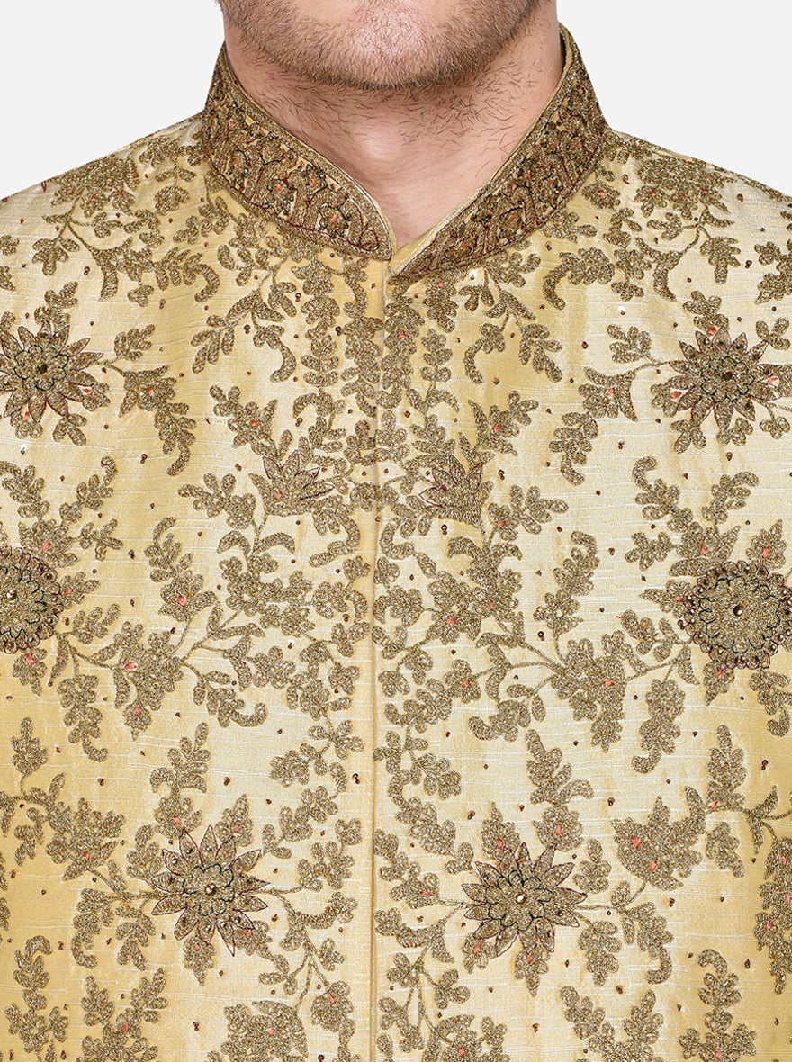 Beige & Golden Sherwani | Azania