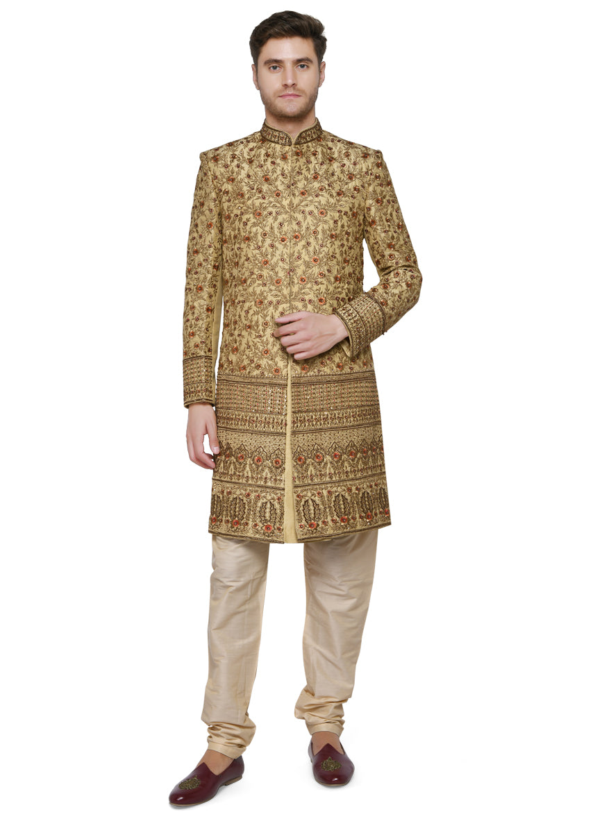 Beige & Golden Sherwani | Azania