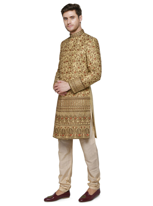 Beige & Golden Sherwani | Azania