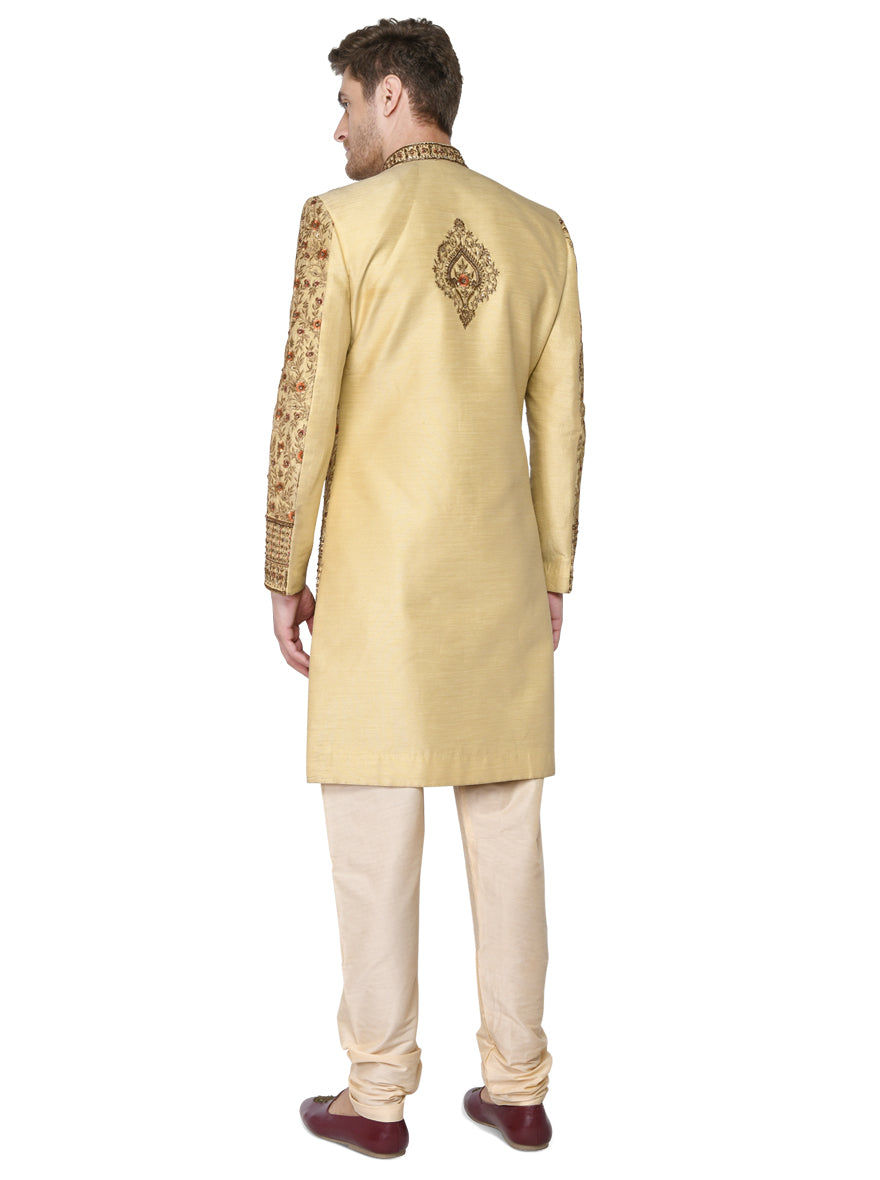 Beige & Golden Sherwani | Azania