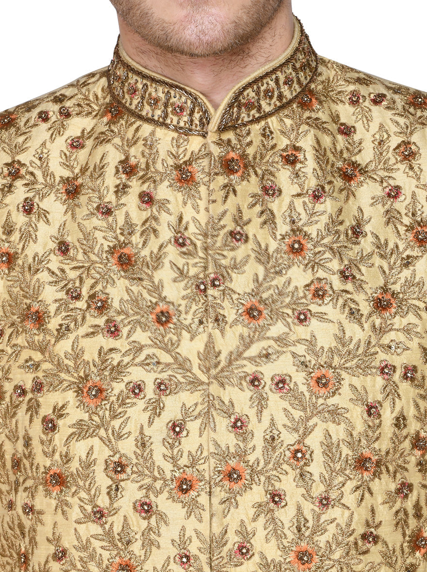 Beige & Golden Sherwani | Azania