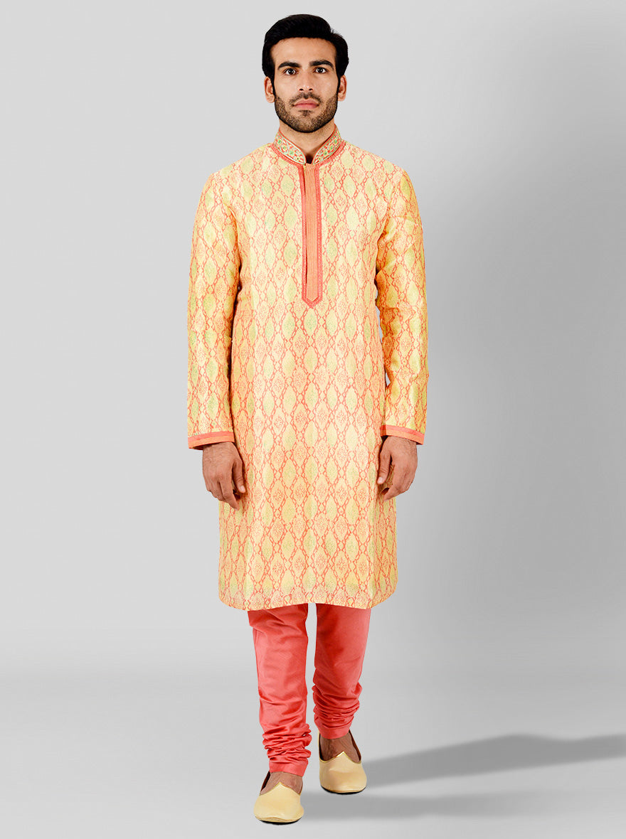 Peach & Light Green Kurta Set | Siddhesh Chauhan