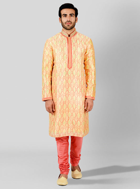 Peach & Light Green Kurta Set | Siddhesh Chauhan