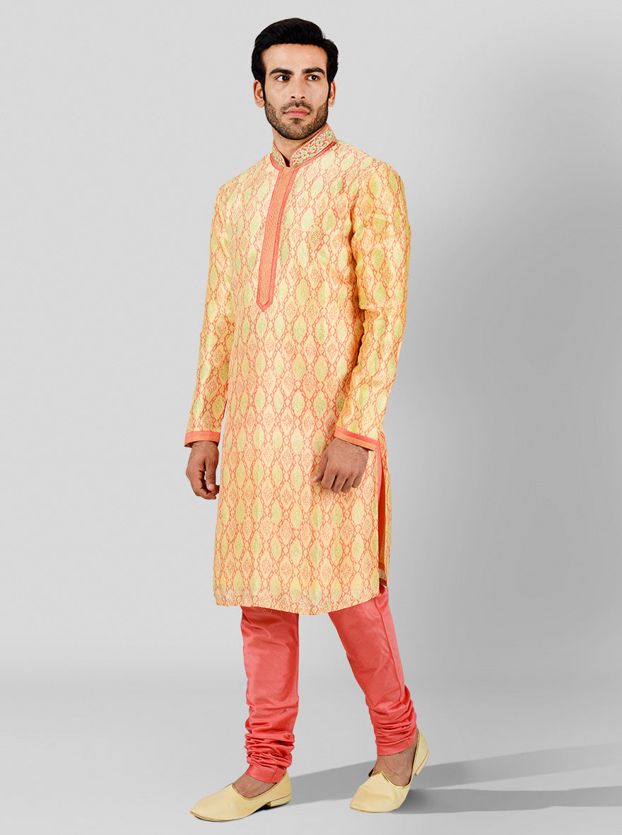 Peach & Light Green Kurta Set | Siddhesh Chauhan