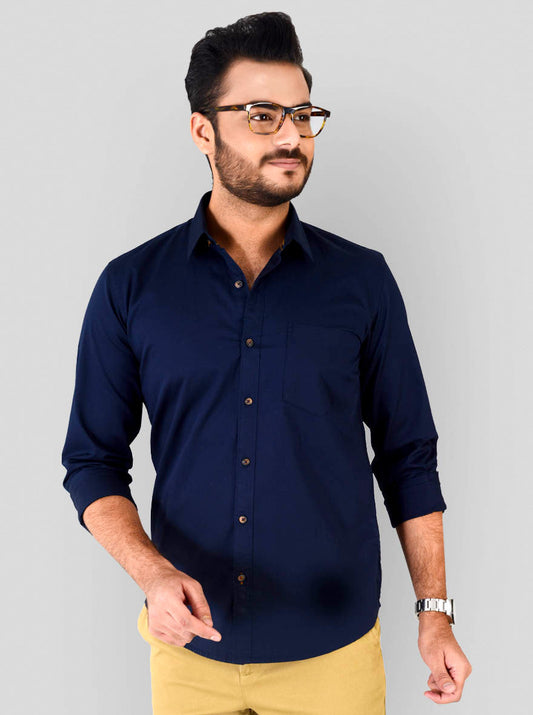 Navy Blue Solid Slim Fit Casual Shirt | JB Sport