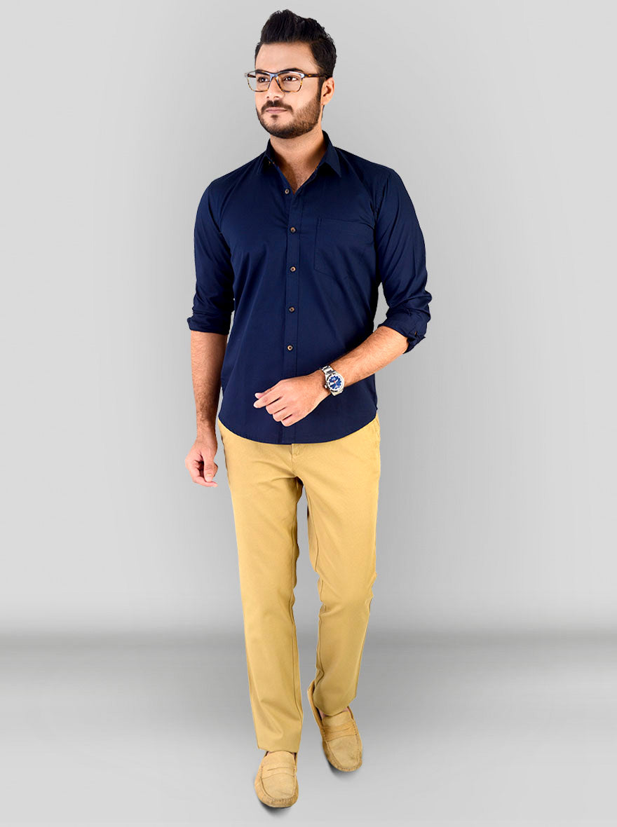 Navy Blue Solid Slim Fit Casual Shirt | JB Sport