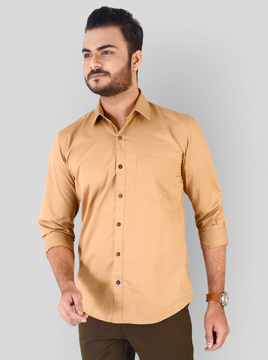 Khaki Solid Slim Fit Casual Shirt | JB Sport