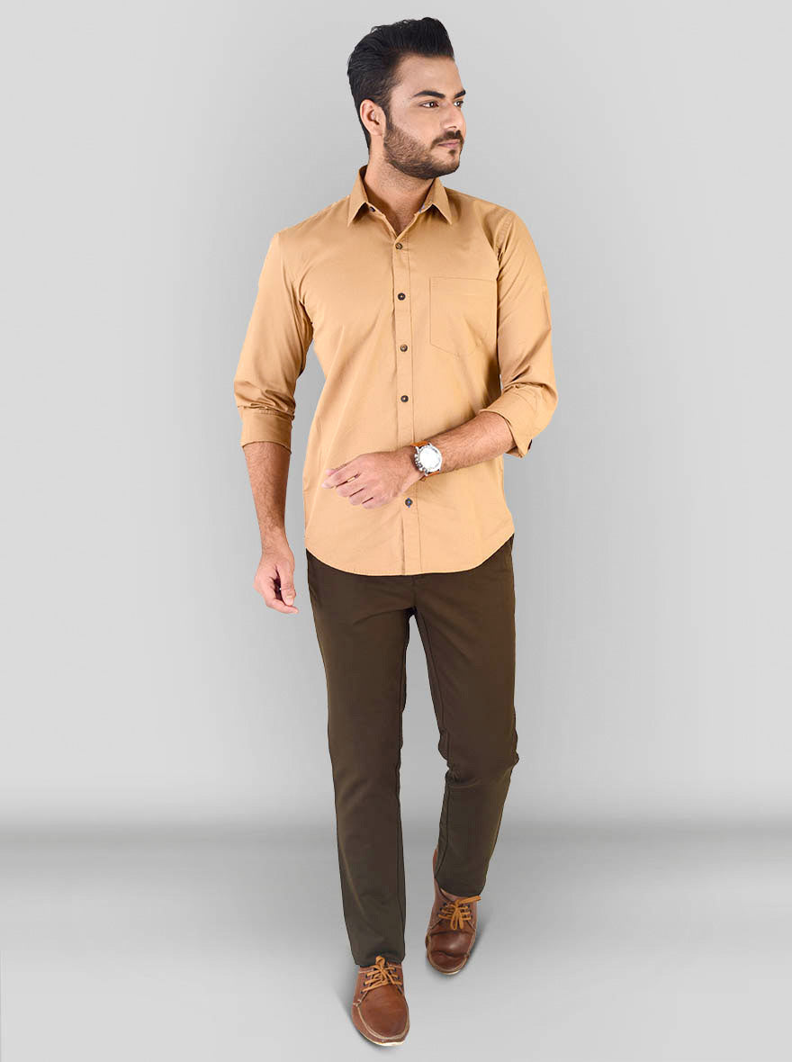 Khaki Solid Slim Fit Casual Shirt | JB Sport