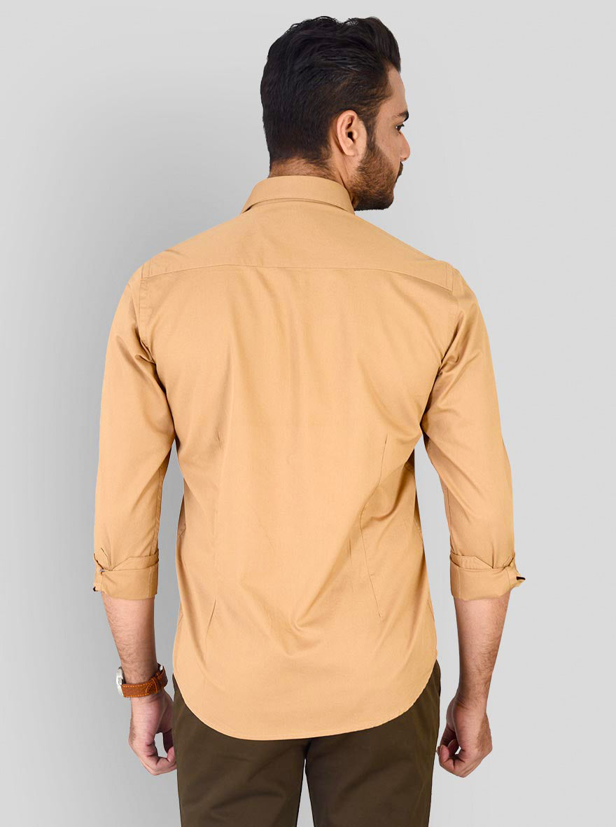 Khaki Solid Slim Fit Casual Shirt | JB Sport