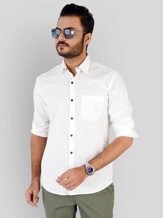 White Solid Slim Fit Casual Shirt | JB Sport