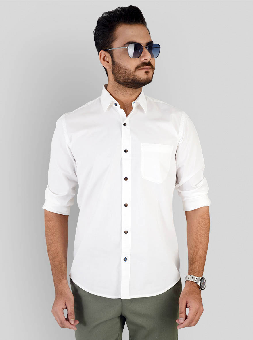 White Solid Slim Fit Casual Shirt | JB Sport