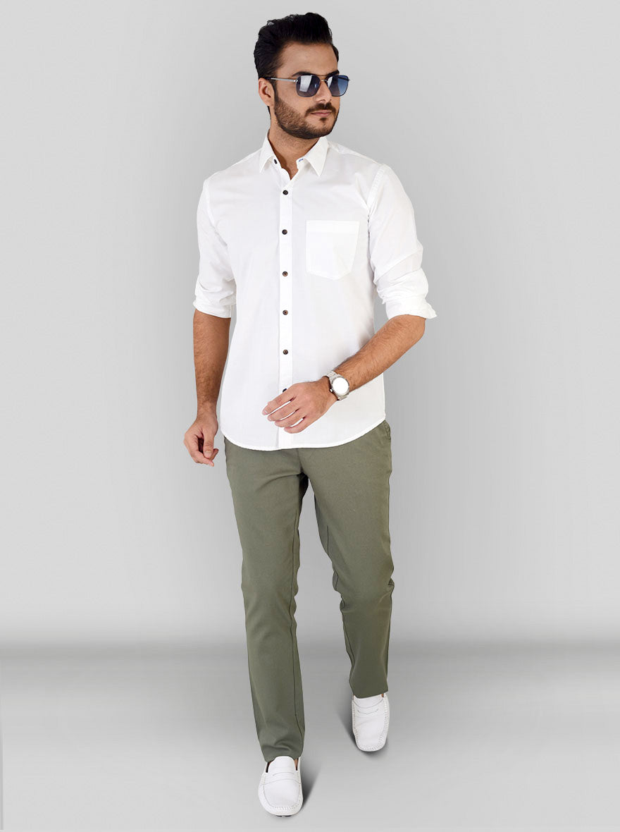 White Solid Slim Fit Casual Shirt | JB Sport