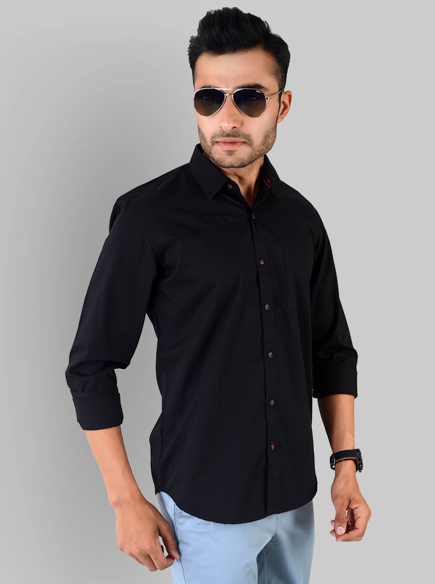 Black Solid Slim Fit Casual Shirt | JB Sport