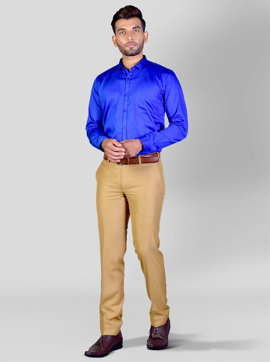 Royal Blue Solid Slim Fit Party Wear Shirt | Greenfibre