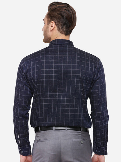 Navy Blue Checked Slim Fit Party Wear Shirt | JB Studio