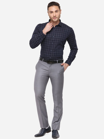 Navy Blue Checked Slim Fit Party Wear Shirt | JB Studio
