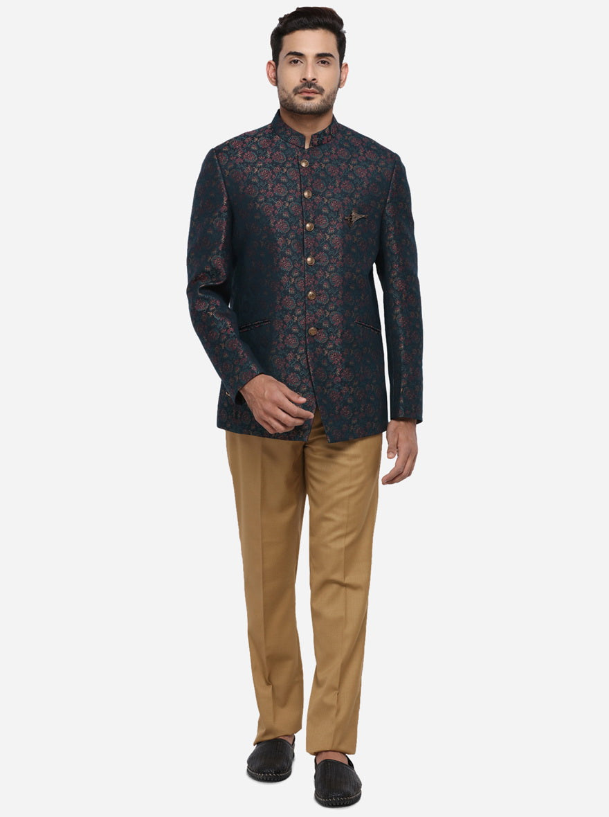 Dark Green & Purple Jodhpuri Suit | JadeBlue