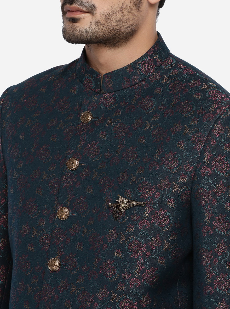 Dark Green & Purple Jodhpuri Suit | JadeBlue