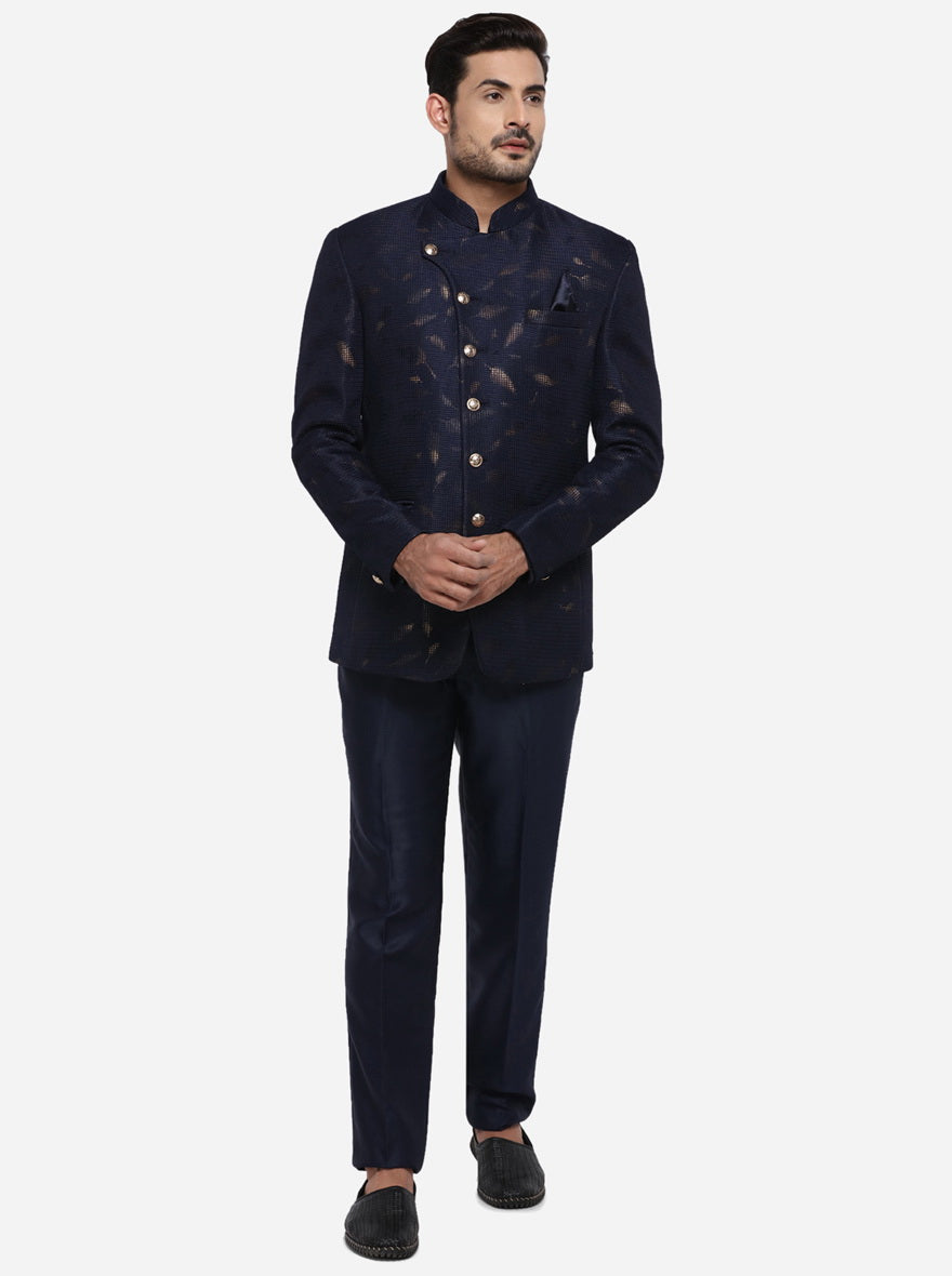 Dark Blue & Golden Jodhpuri Suit | JadeBlue