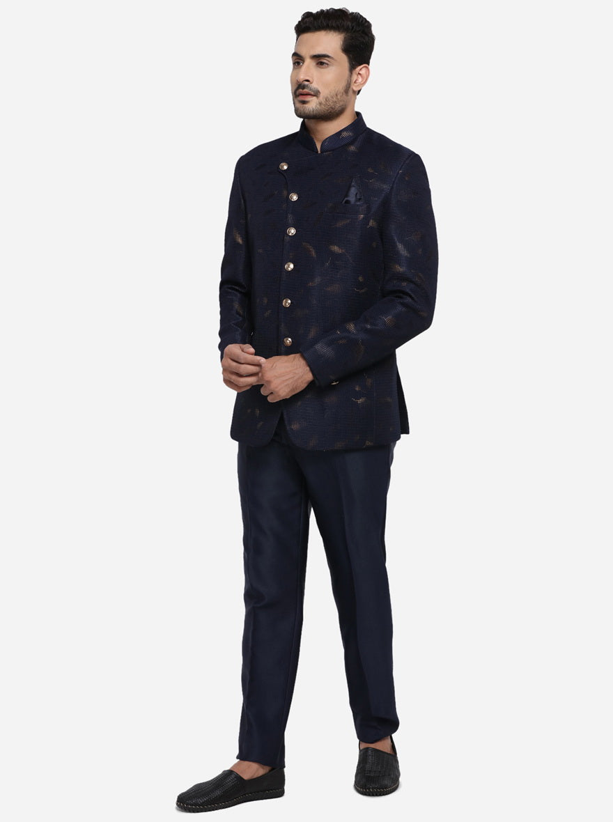 Dark Blue & Golden Jodhpuri Suit | JadeBlue