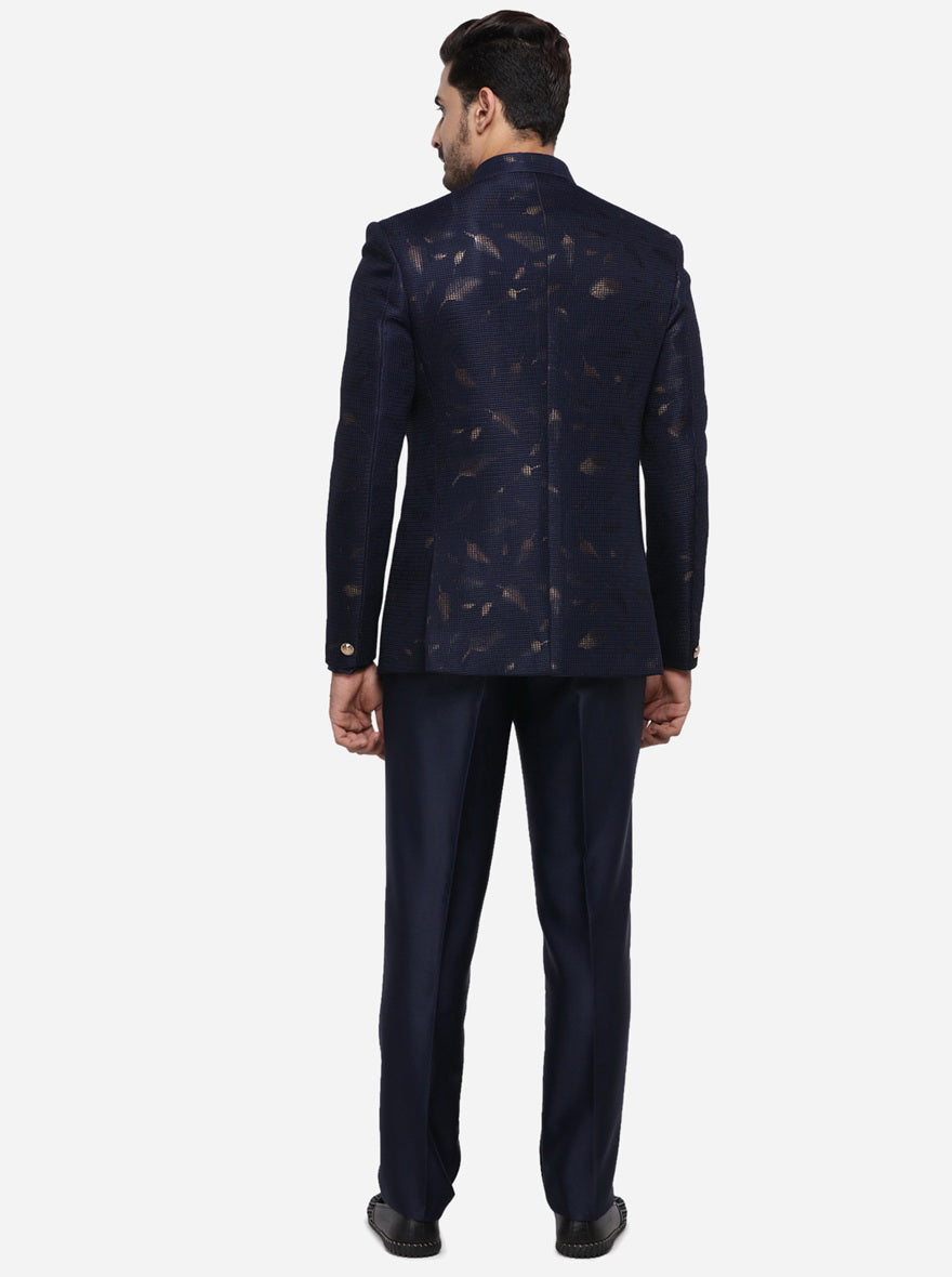 Dark Blue & Golden Jodhpuri Suit | JadeBlue