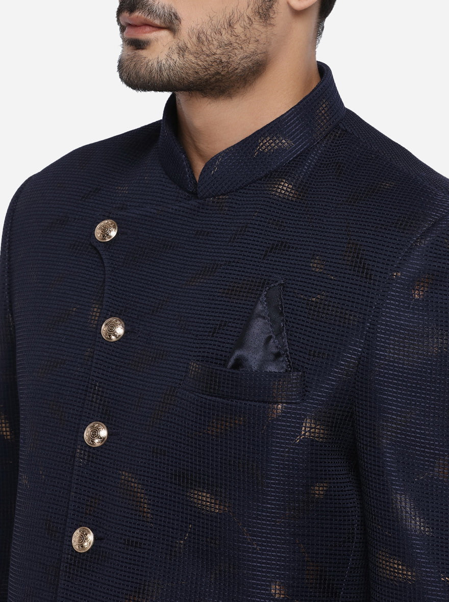 Dark Blue & Golden Jodhpuri Suit | JadeBlue