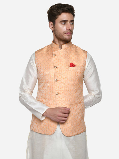 Peach & Golden Bandhgala Jacket | Azania