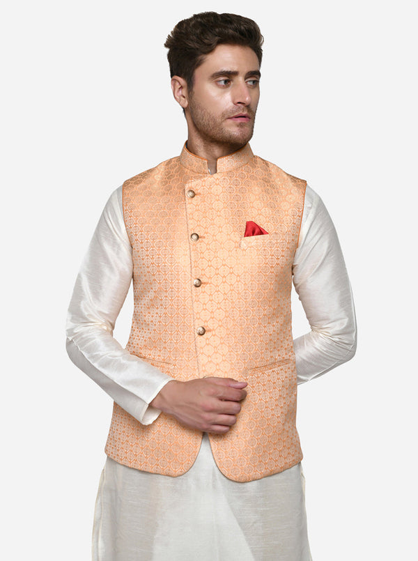Peach & Golden Bandhgala Jacket | Azania