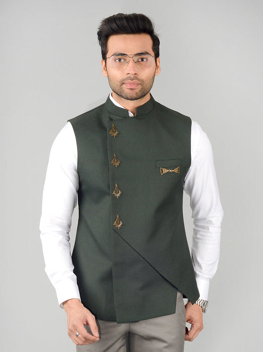 Dark Green Bandhgala Jacket | JB Studio