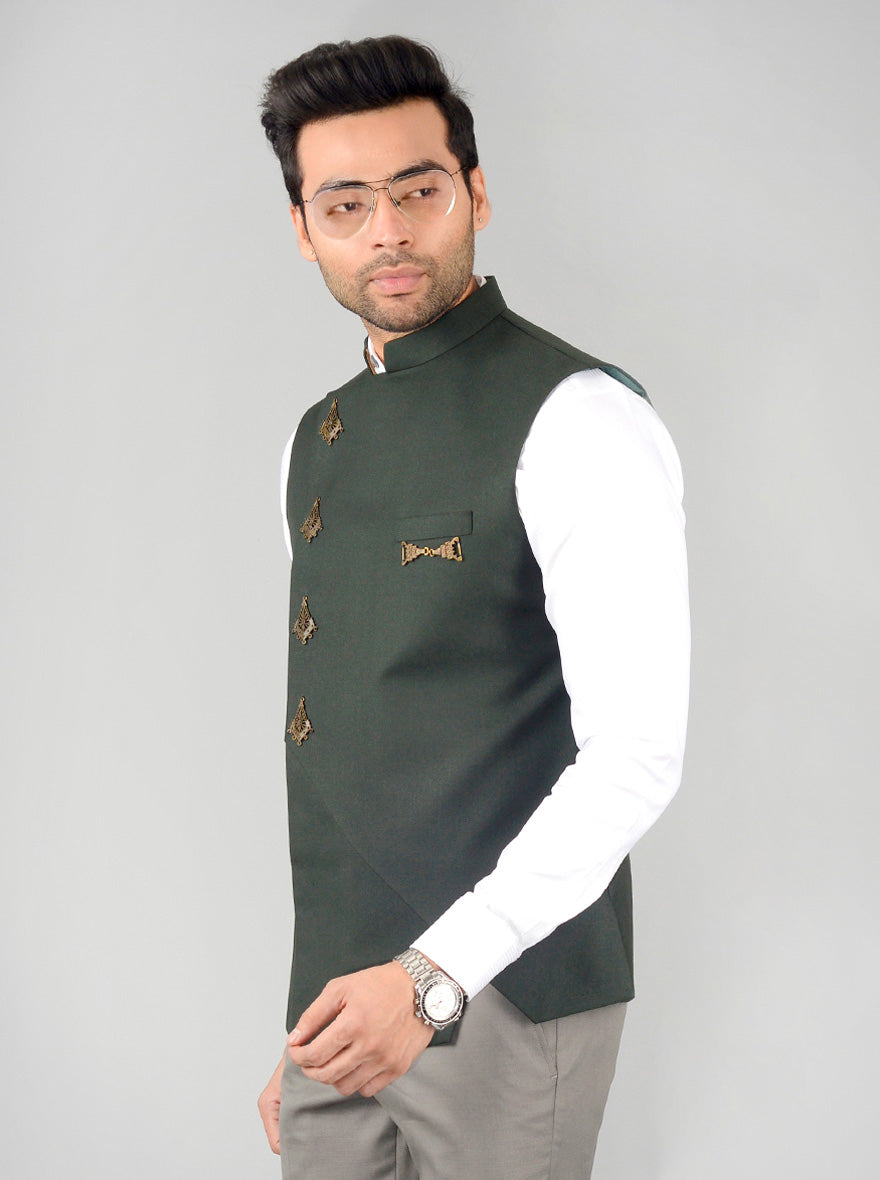 Dark Green Bandhgala Jacket | JB Studio