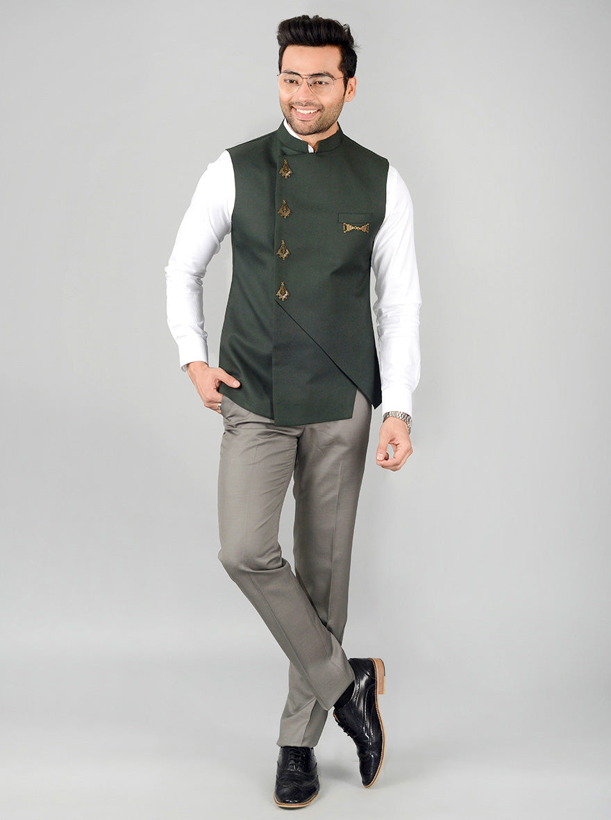 Dark Green Bandhgala Jacket | JB Studio