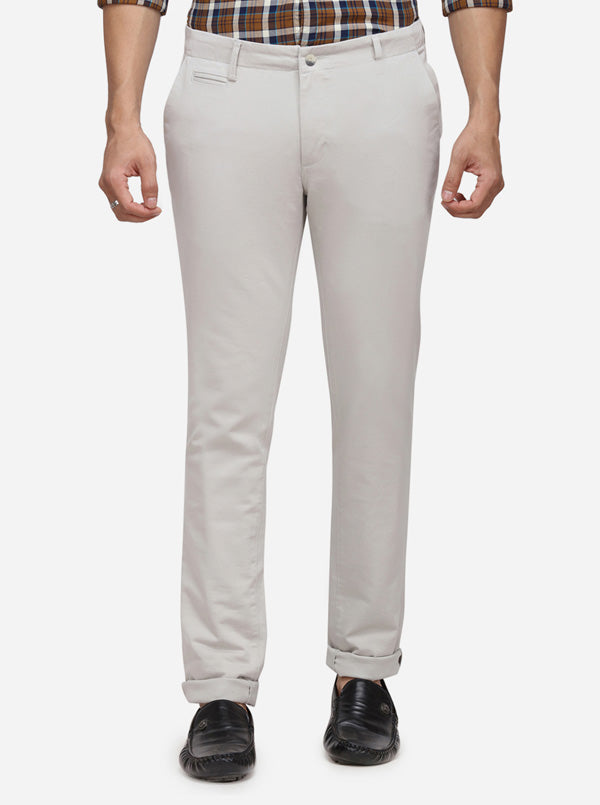 Light Grey Solid Super Slim Fit Casual Trouser | Greenfibre