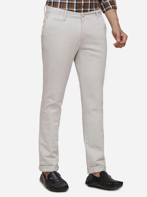 Light Grey Solid Super Slim Fit Casual Trouser | Greenfibre