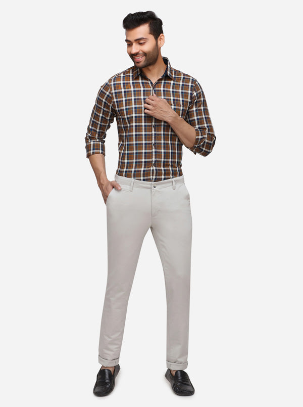 Light Grey Solid Super Slim Fit Casual Trouser | Greenfibre