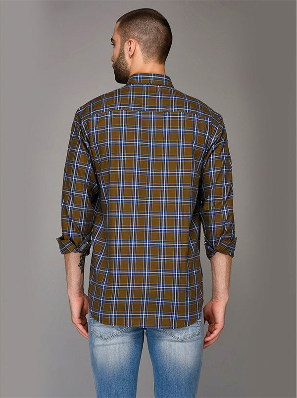 Brown & Blue Checked Slim Fit Casual Shirt | JB Sport