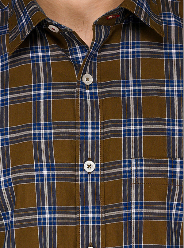 Brown & Blue Checked Slim Fit Casual Shirt | JB Sport