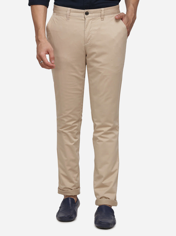 Beige Solid Uno Fit Casual Trouser | JadeBlue Sport