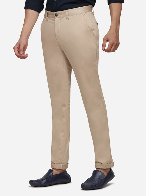 Beige Solid Uno Fit Casual Trouser | JadeBlue Sport