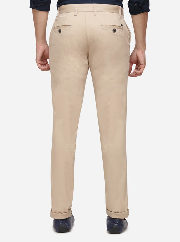 Beige Solid Uno Fit Casual Trouser | JadeBlue Sport