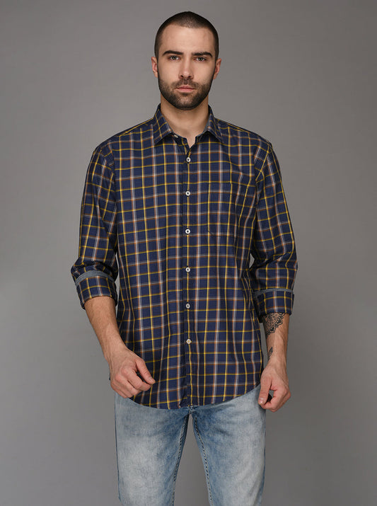 Blue Checked Slim Fit Casual Shirt | JB Sport