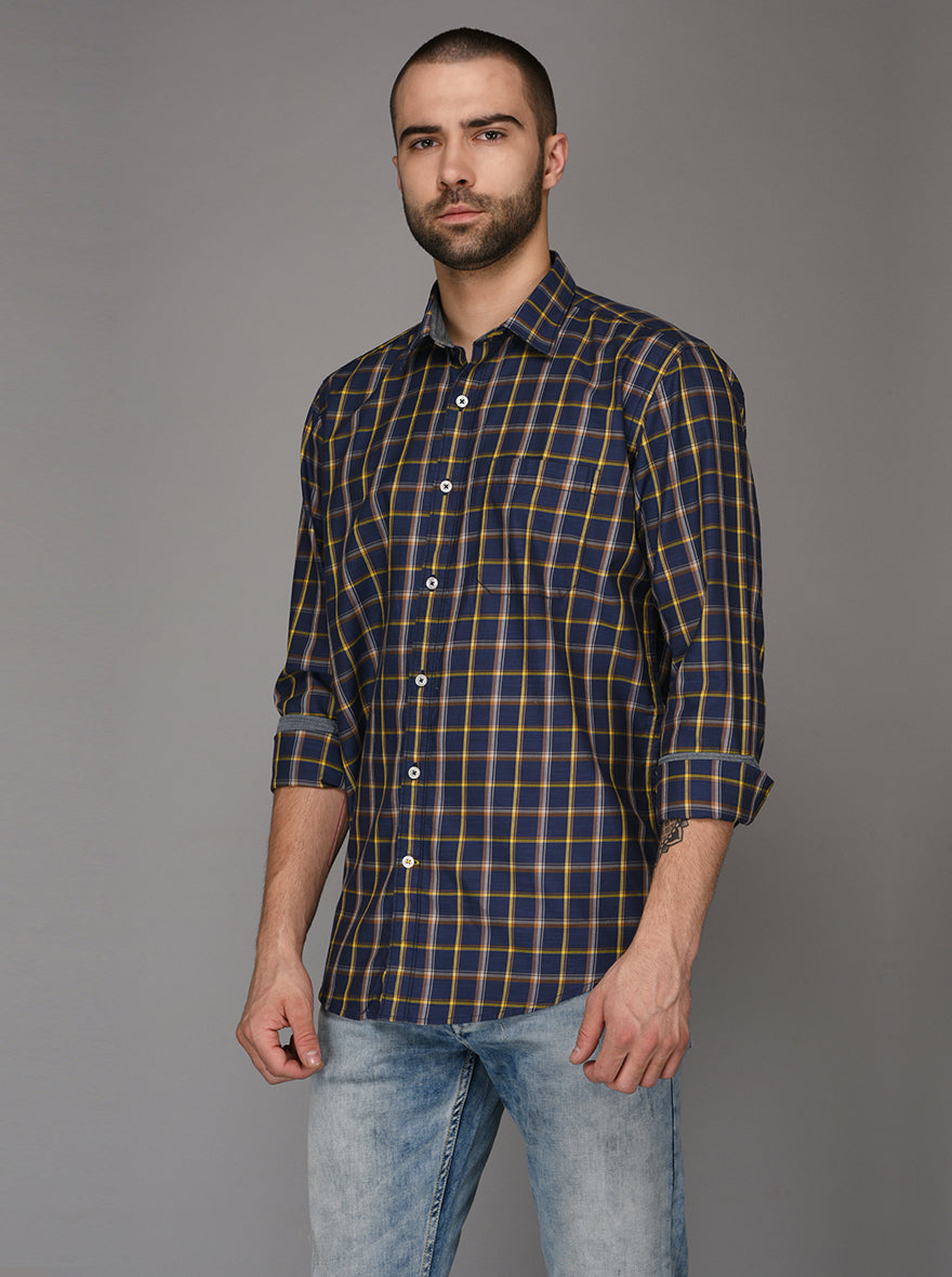 Blue Checked Slim Fit Casual Shirt | JB Sport